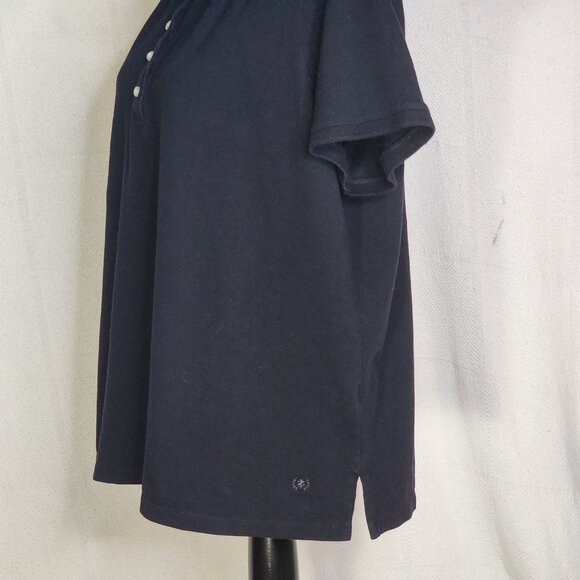 Izod Woman Black Lilac Piping 5 Button Cotton Span SS Henley Polo Top Size 1X - Picture 8 of 16